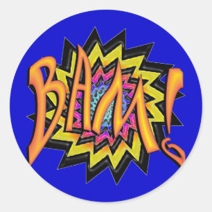 Sticker Rond Super héros bam !