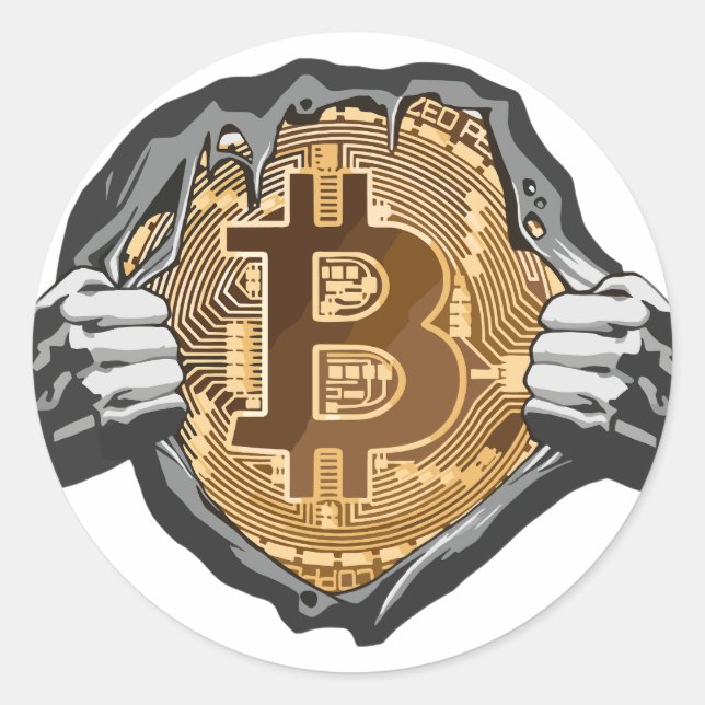 Sticker Rond Super héros Bitcoin (Devant)