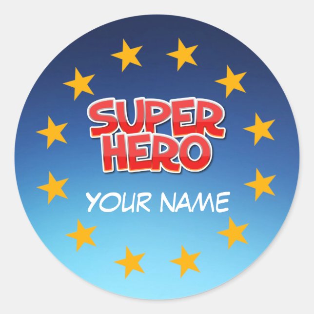 Sticker Rond Super héros personnalisable (Devant)