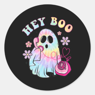 Sticker Rond Super Hey Boo Cute Ghost Funny Halloween Filles Wo
