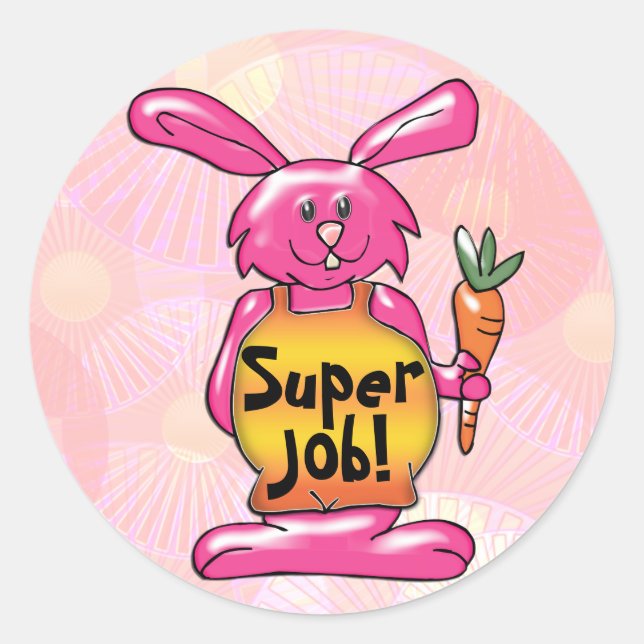 Sticker Rond Super job ! Chaud rosé Bunny rond récompense (Devant)
