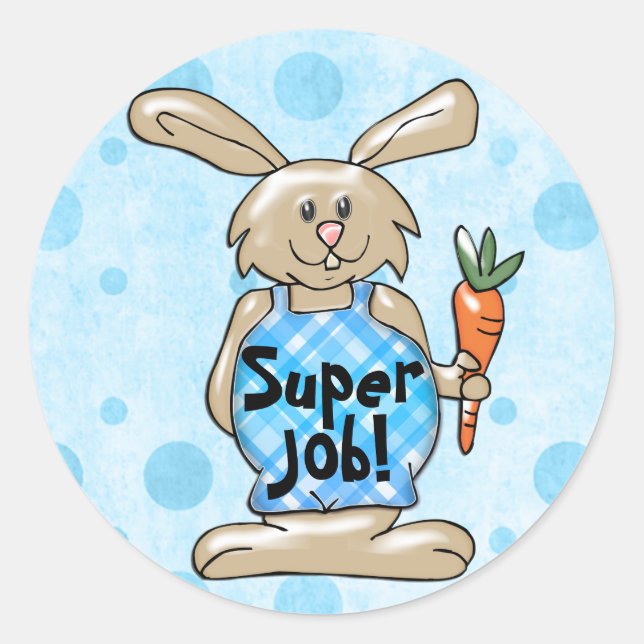 Sticker Rond Super job ! Tan Bunny sur Blue Round Reward (Devant)