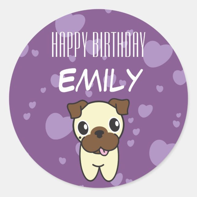 Sticker Rond Super mignon Carlin Purple Coeur Design (Devant)