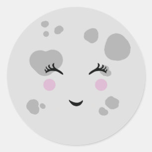 Sticker Rond Super mignonne et Nerdy souriant visage lune