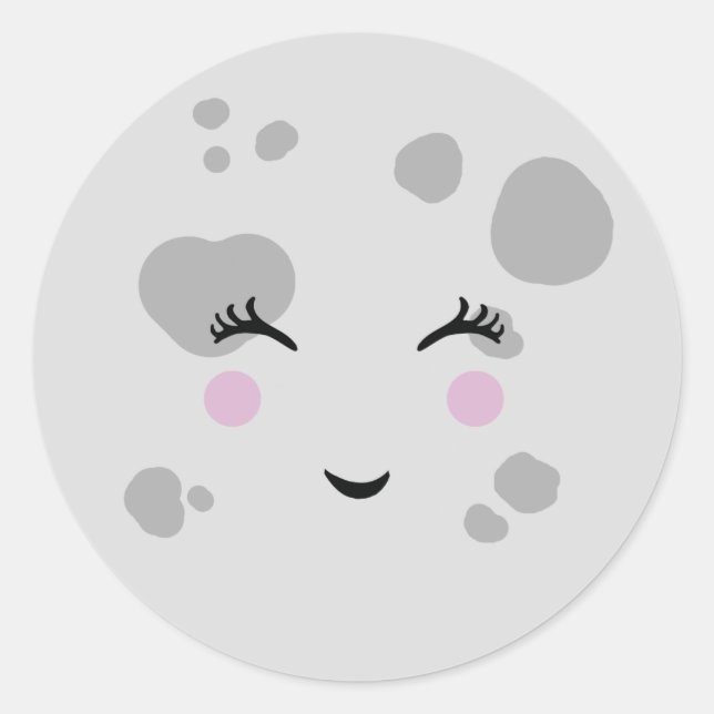 Sticker Rond Super mignonne et Nerdy souriant visage lune (Devant)