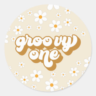 Sticker Rond Super One Retro Daisy 1er anniversaire