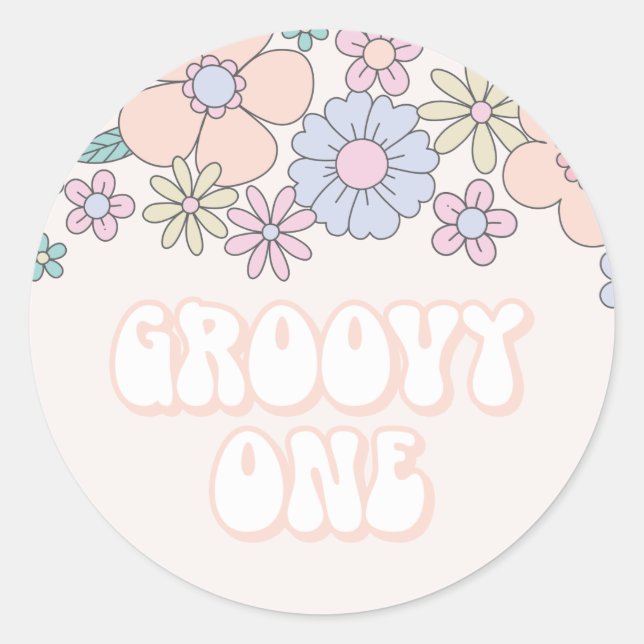 Sticker Rond Super One Retro pastel Floral 1er anniversaire (Devant)