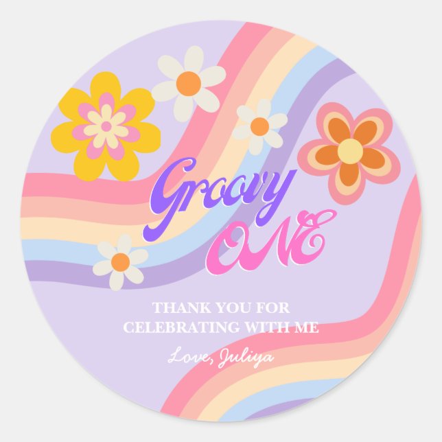 Sticker Rond Super One Retro Rainbow 1er anniversaire (Devant)