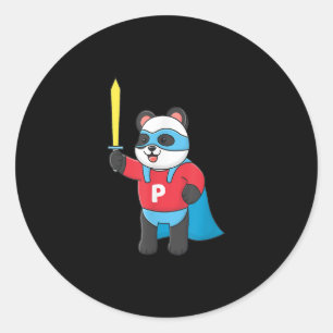 Sticker Rond Super Panda Mignonne Portant Un Masque Et Tenant L