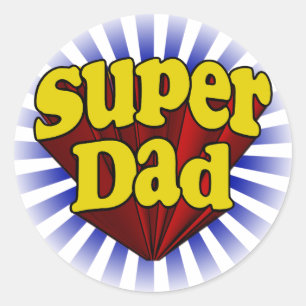 Sticker Rond Super Papa, Superhero rouge/jaune/bleu