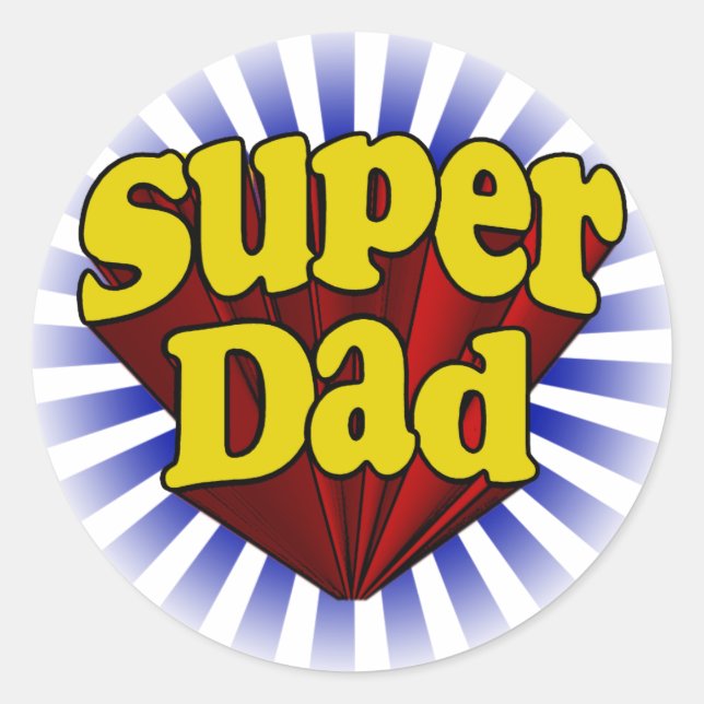 Sticker Rond Super Papa, Superhero rouge/jaune/bleu (Devant)
