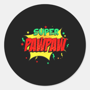 Sticker Rond Super Pawpaw Comic Style Thématique Superhero Père