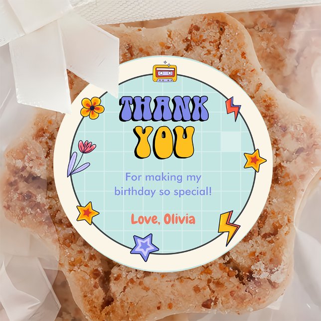 Sticker Rond Super Retro Hippie Merci fête d'anniversaire (Créateur téléchargé)