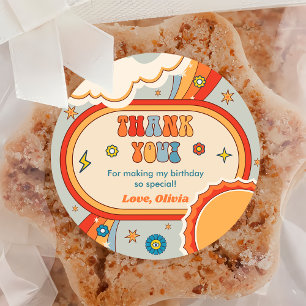 Sticker Rond Super Retro Rainbow Merci fête d'anniversaire