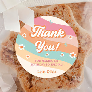 Sticker Rond Super Retro Rainbow Merci fête d'anniversaire