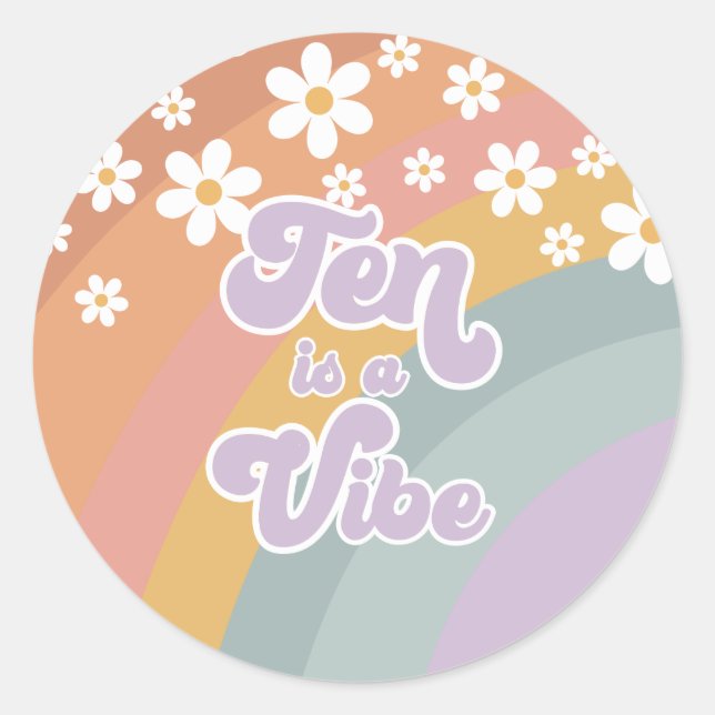 Sticker Rond Super Retro Ten est une Vibe Rainbow (Devant)