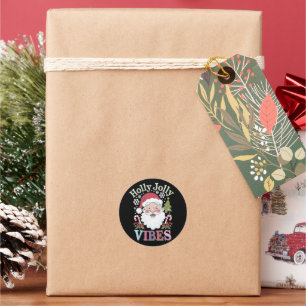 Sticker Rond Super Santa Claus Holly Jolly Vibes Noël