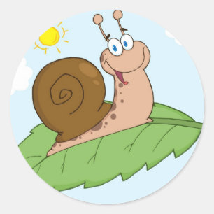 Sticker Rond Super Snail souriant sur sa feuille