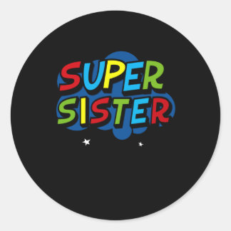 Sticker Rond Super Soeur amusant joueur cadeau d'anniversaire