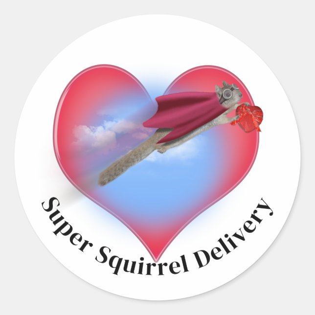 Sticker Rond Super Squirrel Delivery Valentine's Day (Devant)