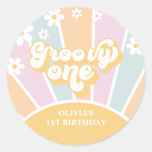 Sticker Rond Super Un pastel Retro Sunshine daisy boho