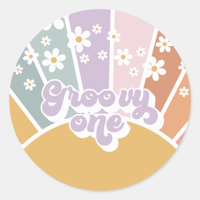 Sticker Rond Super un Sunshine rétro Rainbow Daisy (Devant)