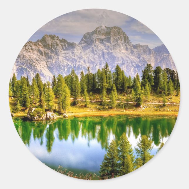 Sticker Rond Superbe vue Pittoresque sur les Dolomites en Itali (Devant)