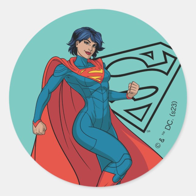 Sticker Rond Supergirl Hovering en costume bleu (Devant)