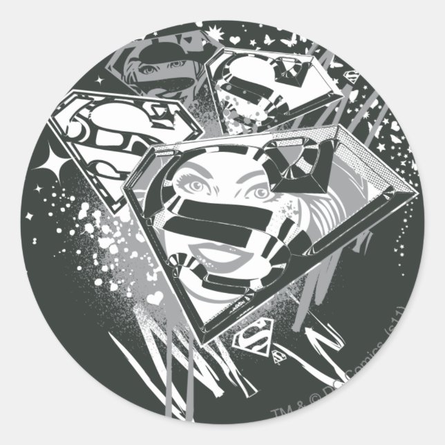 Sticker Rond Supergirl noir et blanc (Devant)