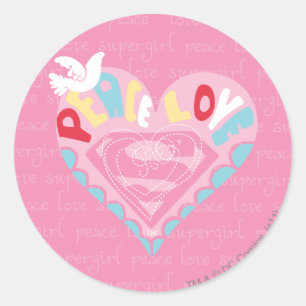 Sticker Rond Supergirl Paix et amour rose