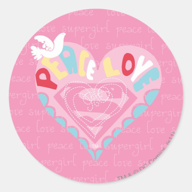 Sticker Rond Supergirl Paix et amour rose (Devant)