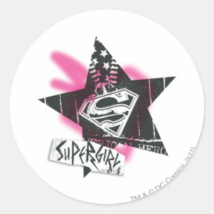 Sticker Rond Supergirl Pink Spray Star Peinture