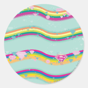 Sticker Rond Supergirl Rainbow Waves