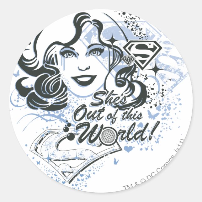 Sticker Rond Supergirl She's Out of this World ! (Devant)