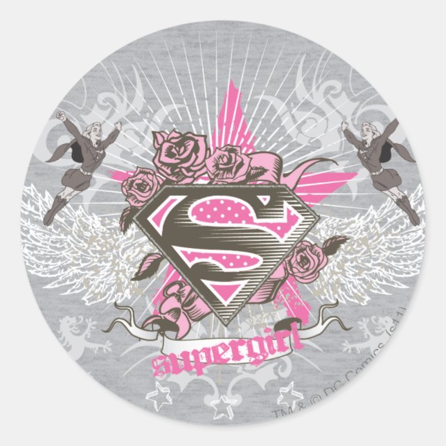 Sticker Rond Supergirl Star et Rose (Devant)