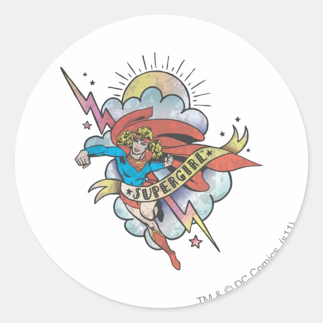 Sticker Rond Supergirl volant éclair tatouage (Devant)