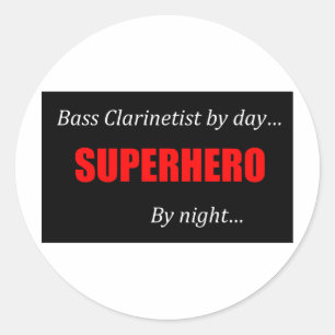 Sticker Rond Superhero Bass Clarinet