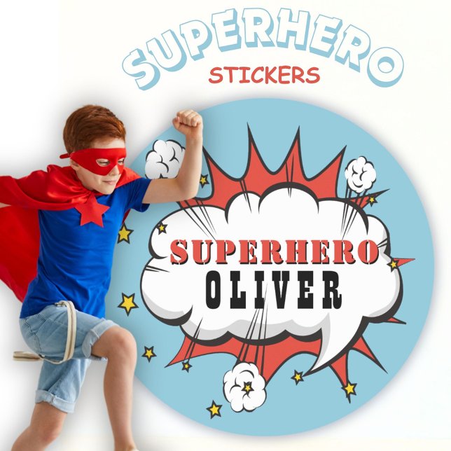 Sticker Rond Superhero Comédie Discours Cloud Enfants (Créateur téléchargé)