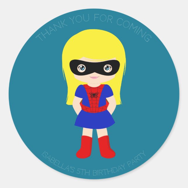 Sticker Rond Superhero Enfants Filles Anniversaire Party Bleu S (Devant)