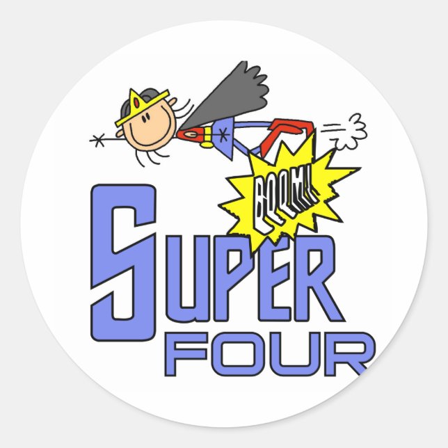 Sticker Rond Superhero Girl 4th Birthday Tshirts et cadeaux (Devant)