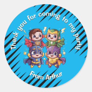 Sticker Rond Superheroes party Enfants super héros identité amu