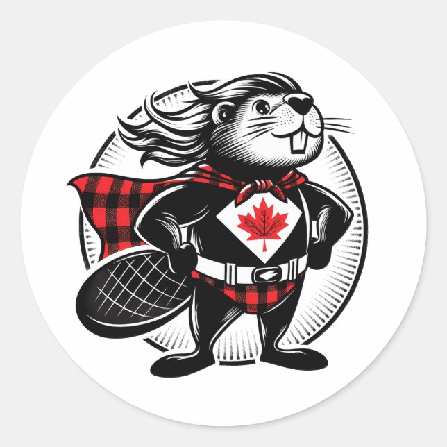 Sticker Rond Superhéros canadien du castor (Devant)