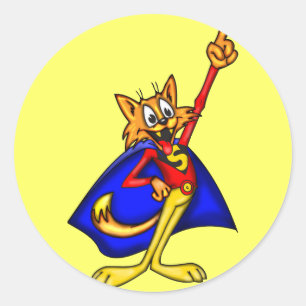 Sticker Rond Superhéros de chat de bande dessinée