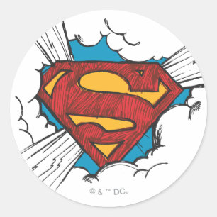 Sticker Rond Superman S-Shield Dans le logo Nuages