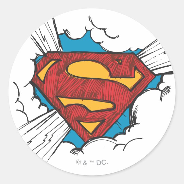 Sticker Rond Superman S-Shield | Dans le logo Nuages (Devant)
