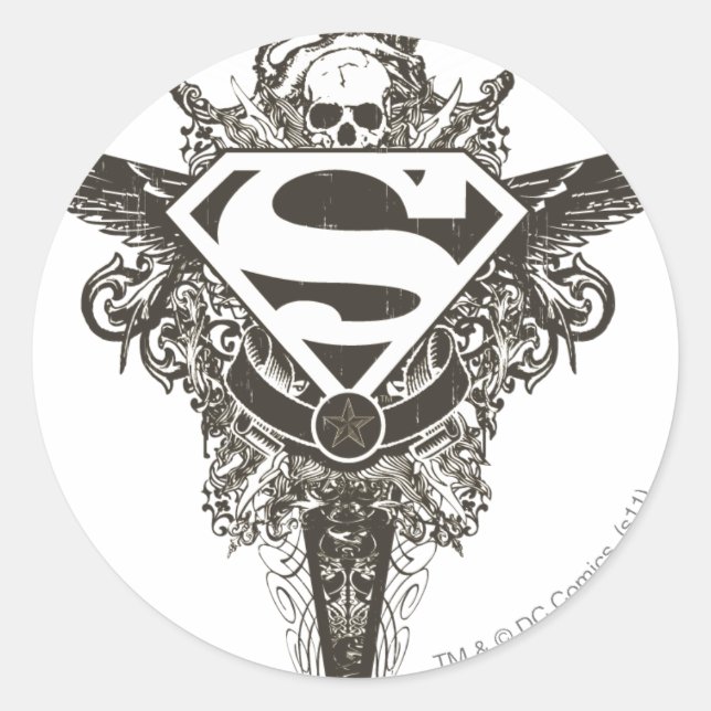 Sticker Rond Superman Stylisé | Logo blanc étoile et crâne (Devant)
