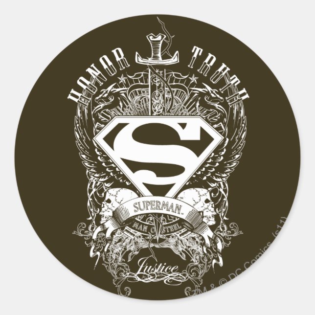 Sticker Rond Superman Stylisé | Logo d'honneur, vérité et justi (Devant)