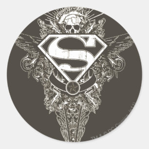 Sticker Rond Superman Stylisé Logo étoile et crâne