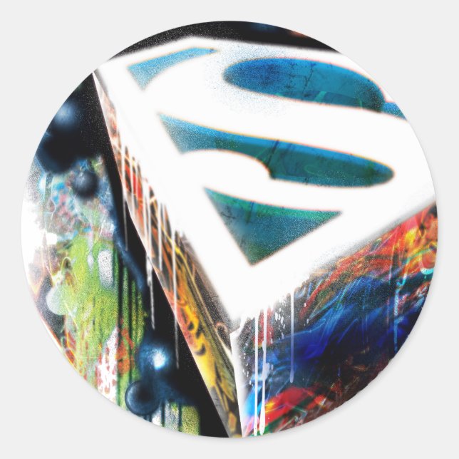 Sticker Rond Superman Stylisé | Logo Urban Graffiti (Devant)