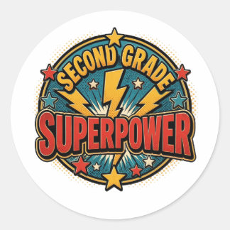 Sticker Rond Superpuissance de deuxième année Rétro Bande dessi